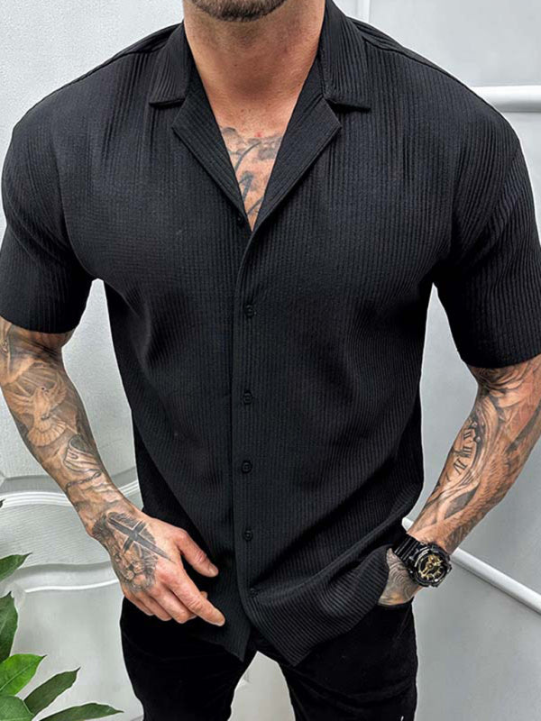 Men's new solid color short-sleeved shirt men's casual cardigan 