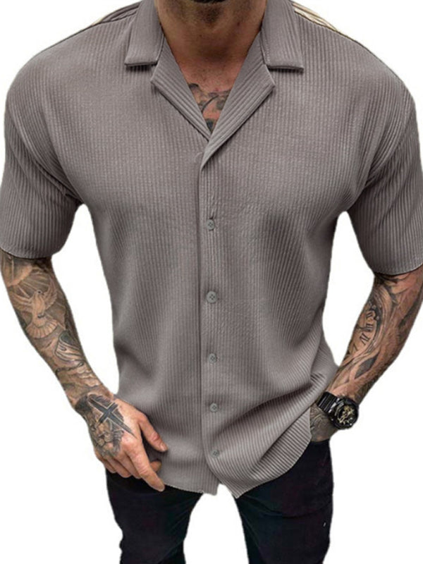 Men's new solid color short-sleeved shirt men's casual cardigan 