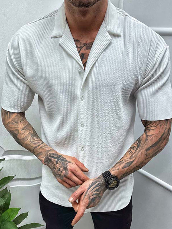 Men's new solid color short-sleeved shirt men's casual cardigan 