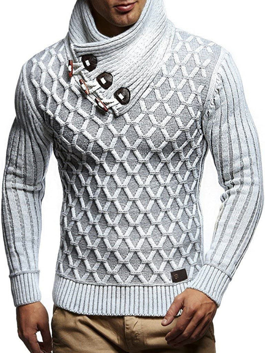 Fashionable men's leather buttoned sweater pullover turtleneck loose coat 