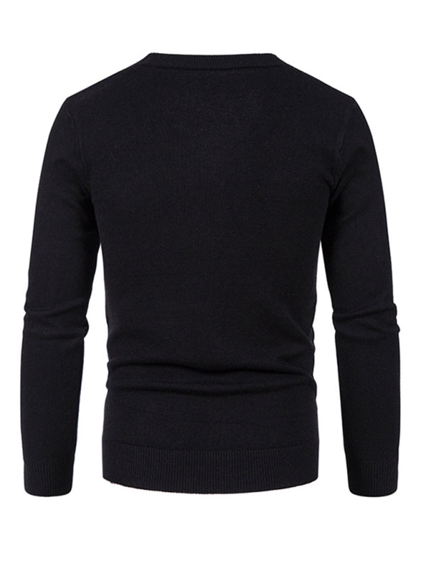 New men's casual solid color V-neck sweater cardigan sweater