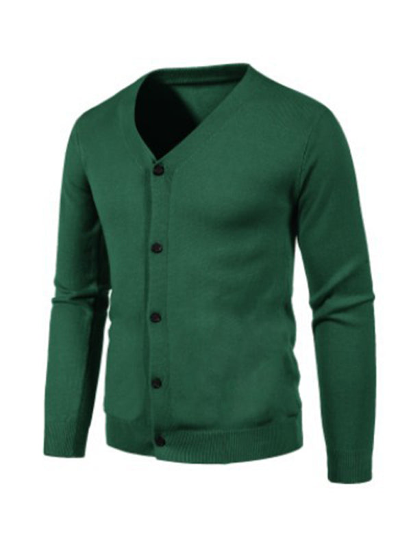 New men's casual solid color V-neck sweater cardigan sweater 