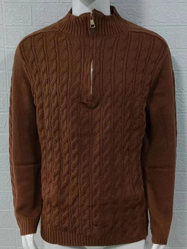 Men's new solid color zipper half turtleneck long sleeve sweater 