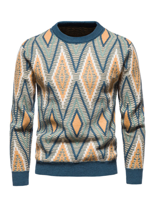 Men's Christmas crew neck diamond jacquard sweater 