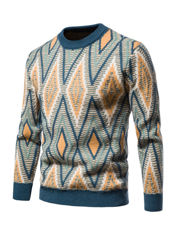 Men's Christmas crew neck diamond jacquard sweater 