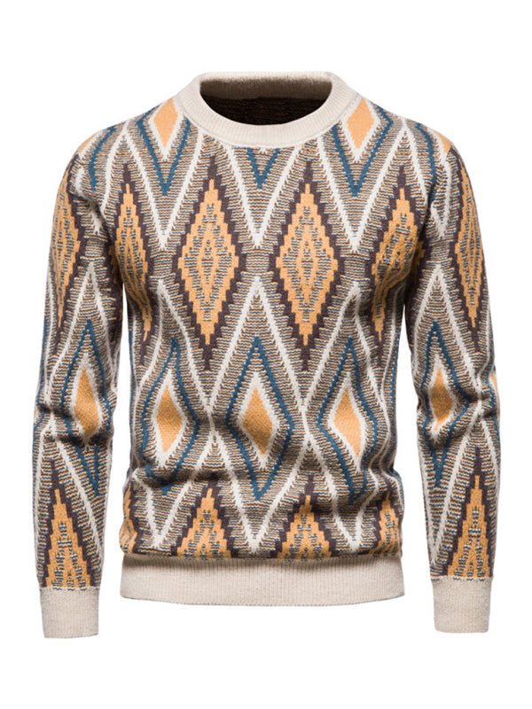 Men's Christmas crew neck diamond jacquard sweater 