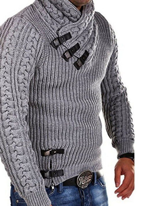 New men's sweater long sleeve leather button sweater top pullover sweater 