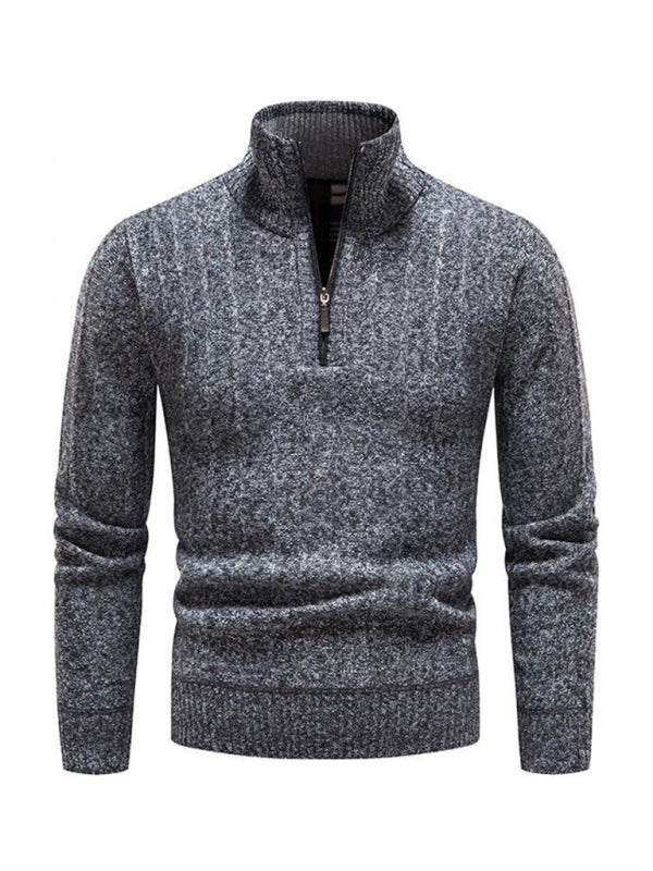 Men's stand collar zipper half cardigan sweater