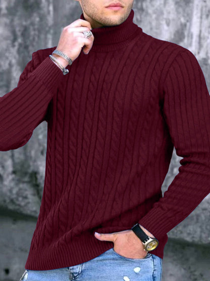 Men's turtleneck casual tight stretch sweater 