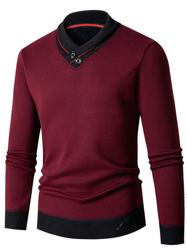 Men's new half turtleneck plus velvet slim long-sleeved sweater 