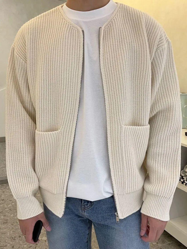 Men's solid color loose casual lazy style knitted sweater cardigan 