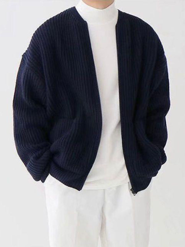 Men's solid color loose casual lazy style knitted sweater cardigan 