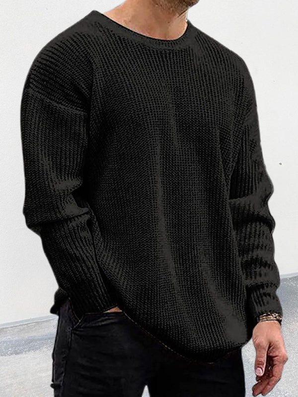 Men's new solid color round neck long sleeve pullover sweater 