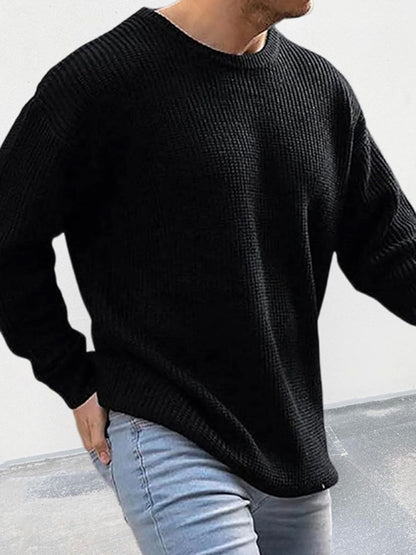 Men's new solid color round neck long sleeve pullover sweater