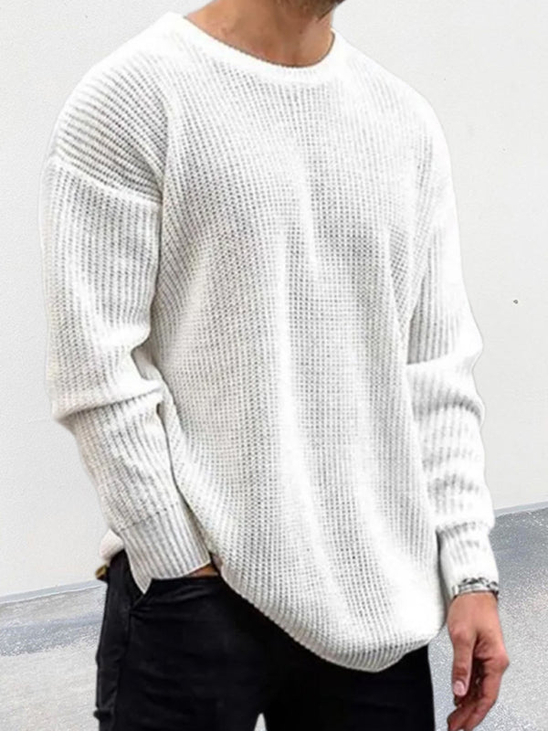 Men's new solid color round neck long sleeve pullover sweater 