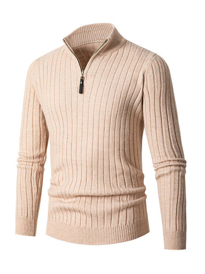 Men's casual solid color round neck stretch knitted sweater 