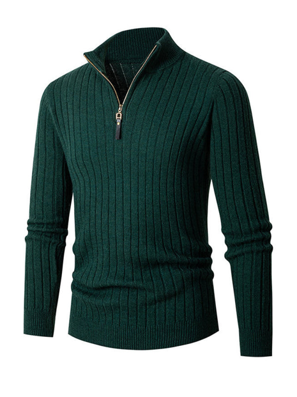 Men's casual solid color round neck stretch knitted sweater 