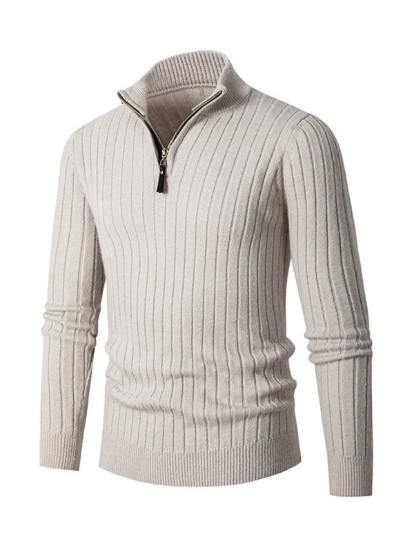 Men's casual solid color round neck stretch knitted sweater 