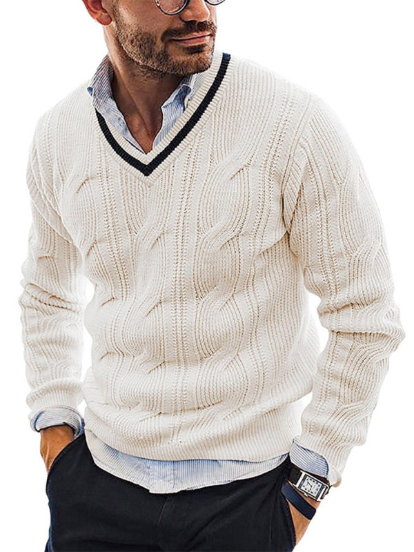 Men's Fashionable V-Neck Slim Fit Long Sleeve Knitted Sweater 