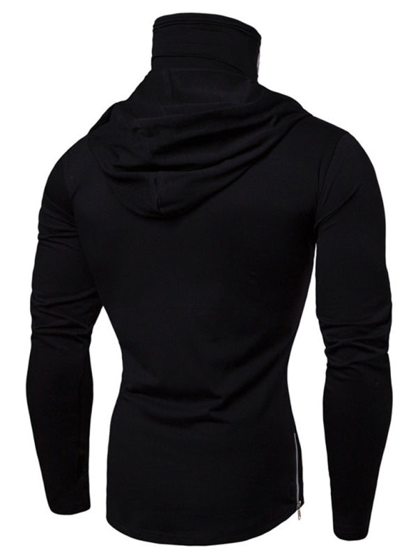 Men's new fitness cycling elastic mask skull print hooded pullover long-sleeved T-shirt 