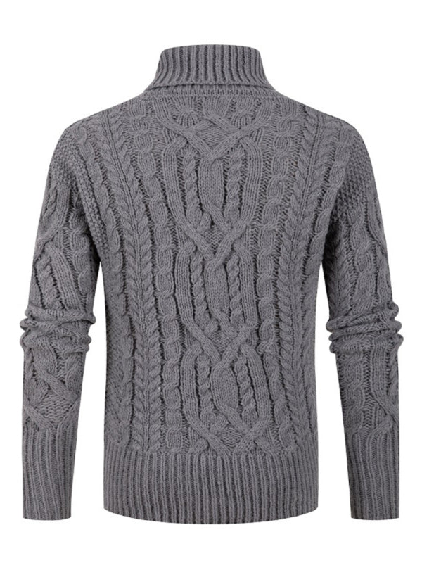 Men's new solid color twist pullover long-sleeved sweater 