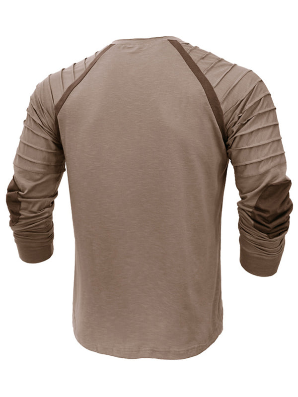 Men's new long-sleeved Henry collar sports base T-shirt 