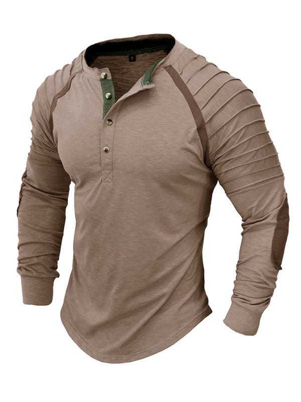 Men's new long-sleeved Henry collar sports base T-shirt 