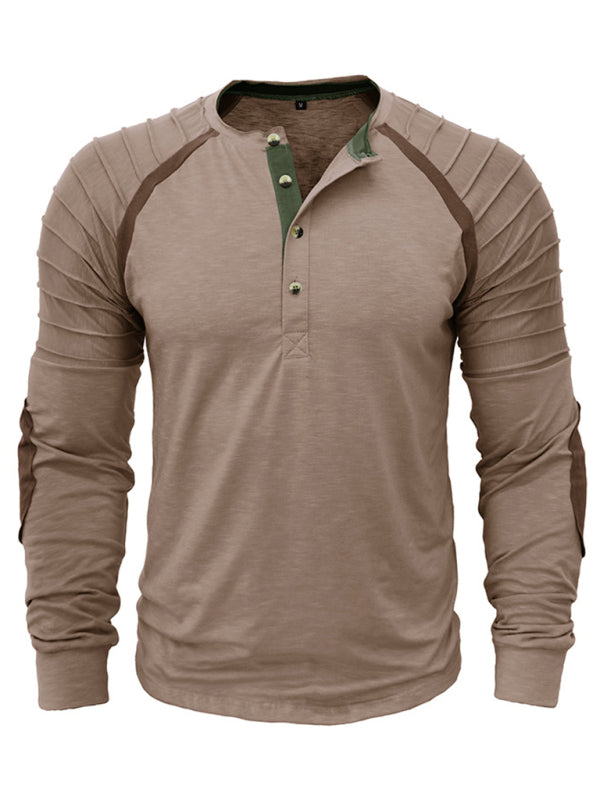 Men's new long-sleeved Henry collar sports base T-shirt 