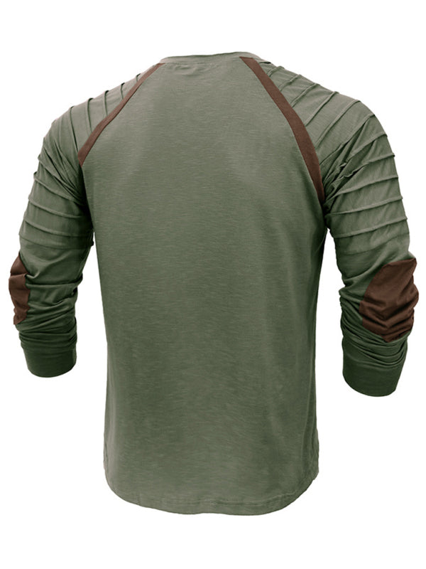 Men's new long-sleeved Henry collar sports base T-shirt