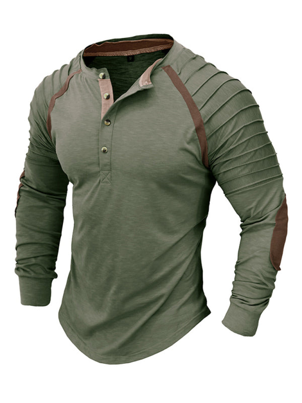 Men's new long-sleeved Henry collar sports base T-shirt