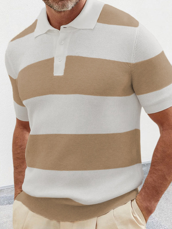 Men's color matching short -sleeved lapel Polo knitwear 