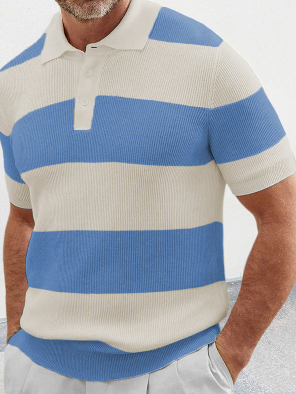 Men's color matching short -sleeved lapel Polo knitwear 