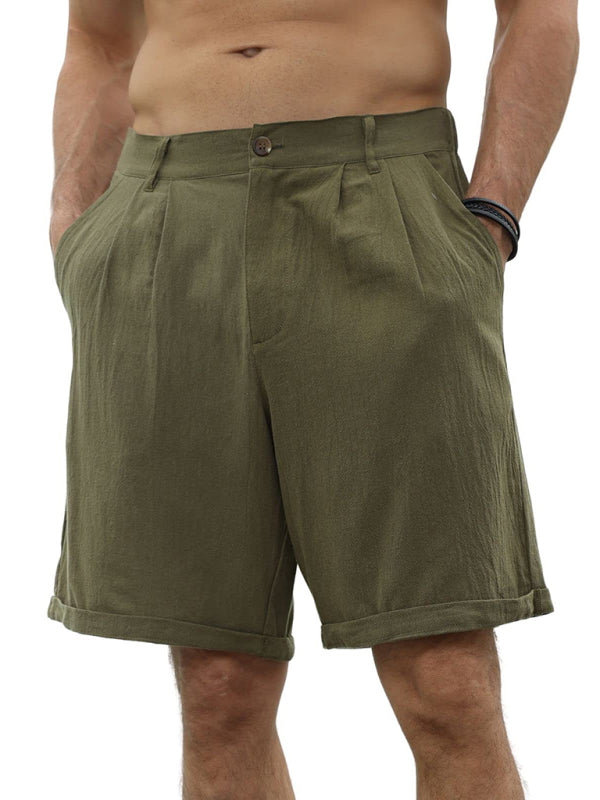 Men's new casual beach shorts with buttons and elastic waist 