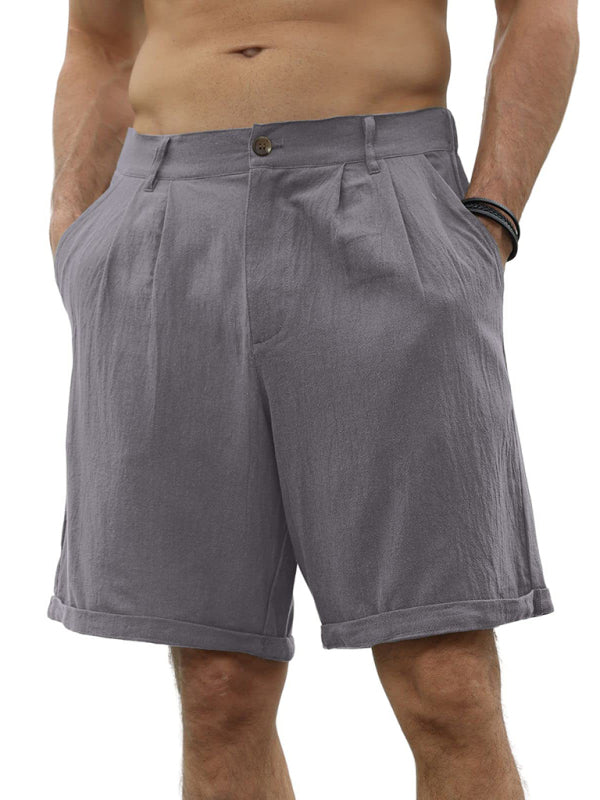 Men's new casual beach shorts with buttons and elastic waist 