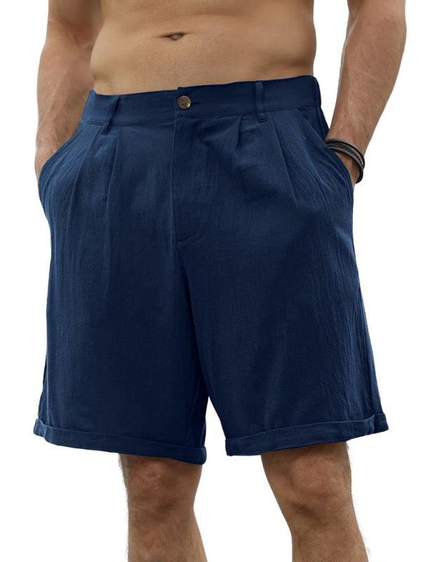 Men's new casual beach shorts with buttons and elastic waist 