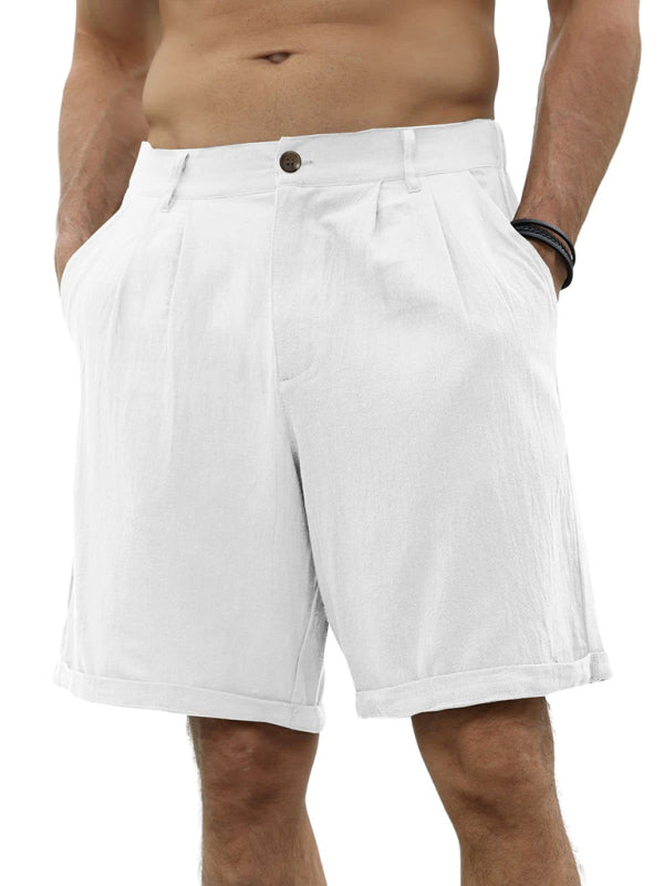 Men's new casual beach shorts with buttons and elastic waist 