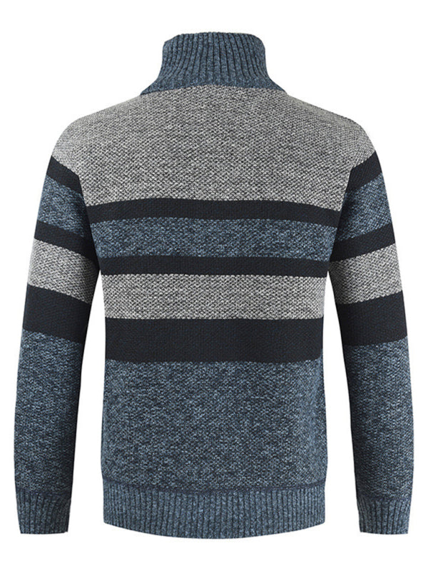 Men's pullover stand collar knitted casual colorblock long-sleeved sweater 