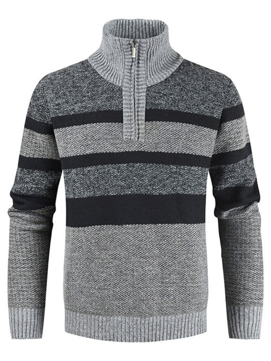 Men's pullover stand collar knitted casual colorblock long-sleeved sweater 