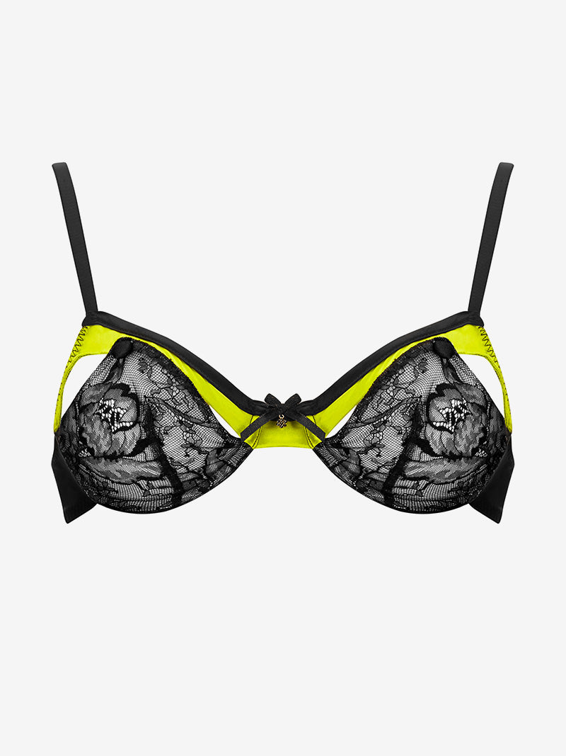 SPELLBOUND PEEK-A-BOO BUTTON BRA – LIME GREEN 