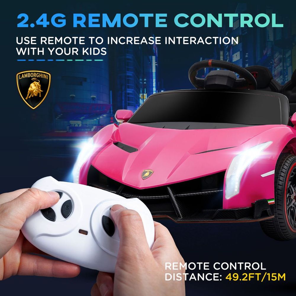 HOMCOM Lamborghini Veneno Licensed Electric Ride-on Car with Remote- Pink