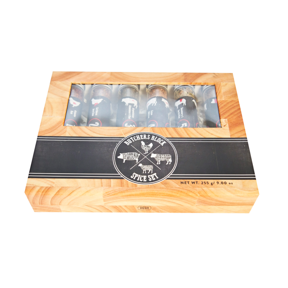 Butchers Block | 6 XL Glass Tubes Spice Gift Set | BBQ Masters Treat