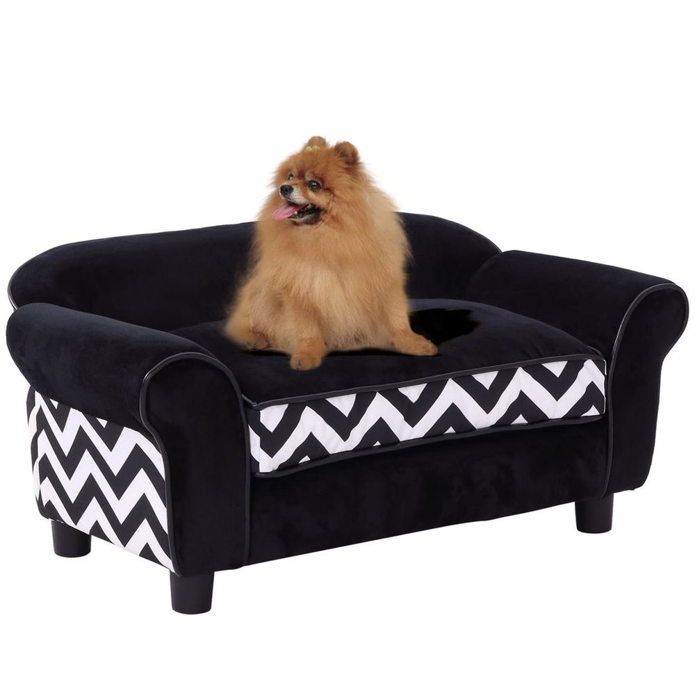 Dog Sofa Cat Couch Bed for XS Dogs w/ Removable Sponge Cushion - Black