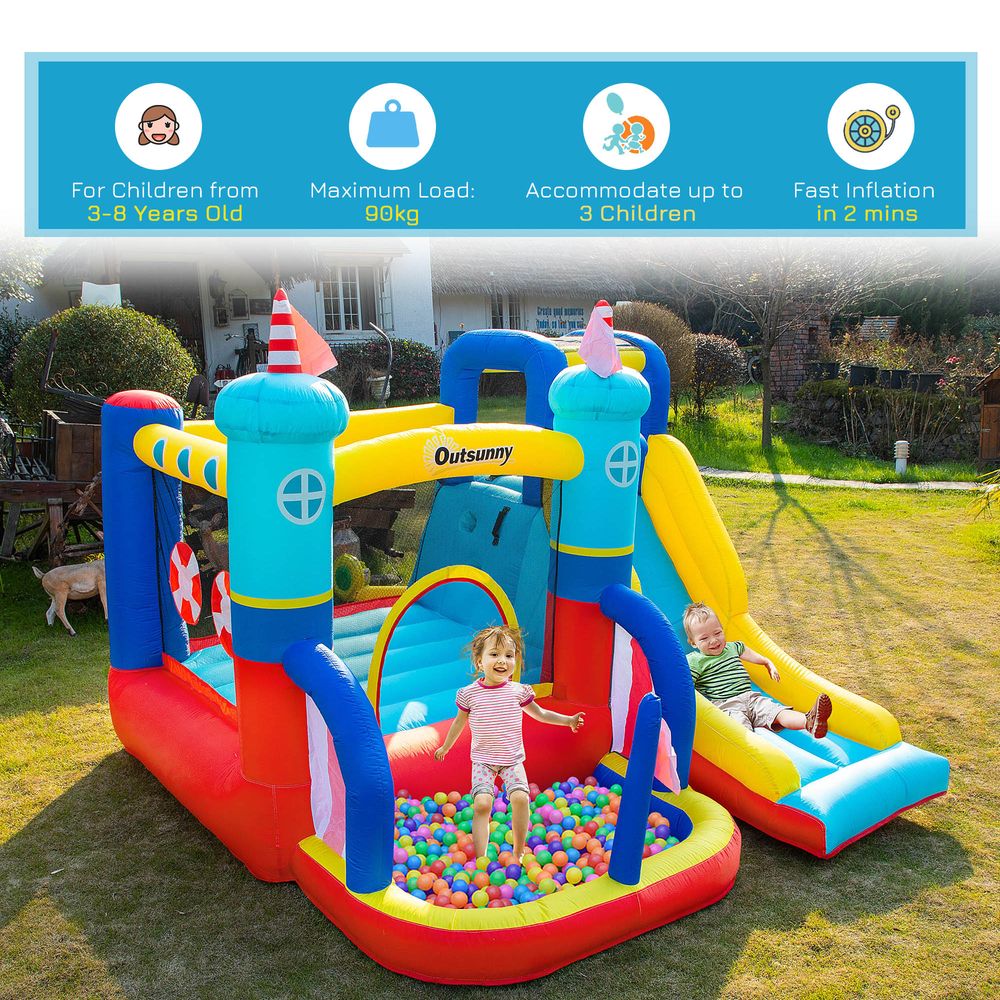 Kids Bouncy Castle with Slide Pool Trampoline Climbing Wall w/ Blower