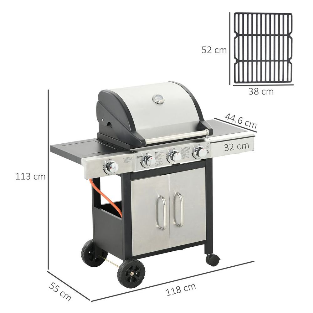 Outsunny Deluxe Gas Barbecue Grill 3+1 Burner Garden BBQ w/ Large Cooking Area