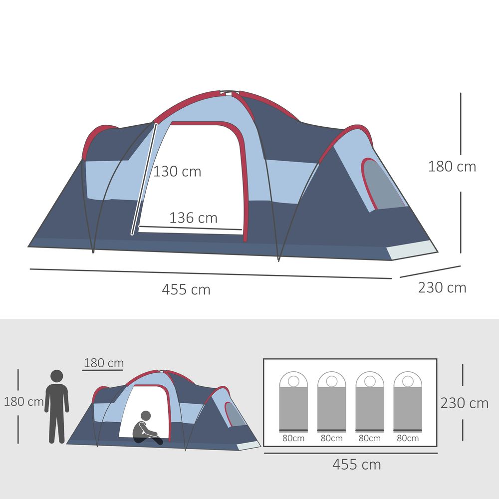 Outdoor  Camping Tent For 5-6 W/ Bag, Fiberglass & Steel Frame Outsunny