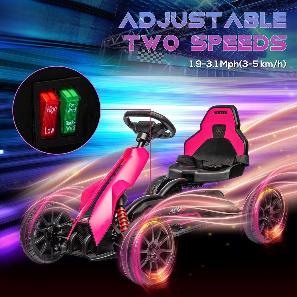 HOMCOM 12V Electric Go Kart with Forward Reversing 2 Speeds for 3-8 Yrs - Pink