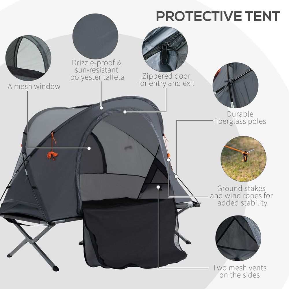 Outsunny 1 Person Camping Tent Cot with Self-Inflating Air Mattress, Carry Bag