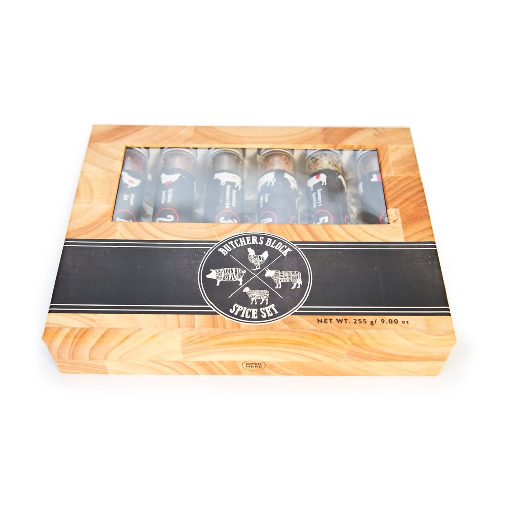 Butchers Block | 6 XL Glass Tubes Spice Gift Set | BBQ Masters Treat