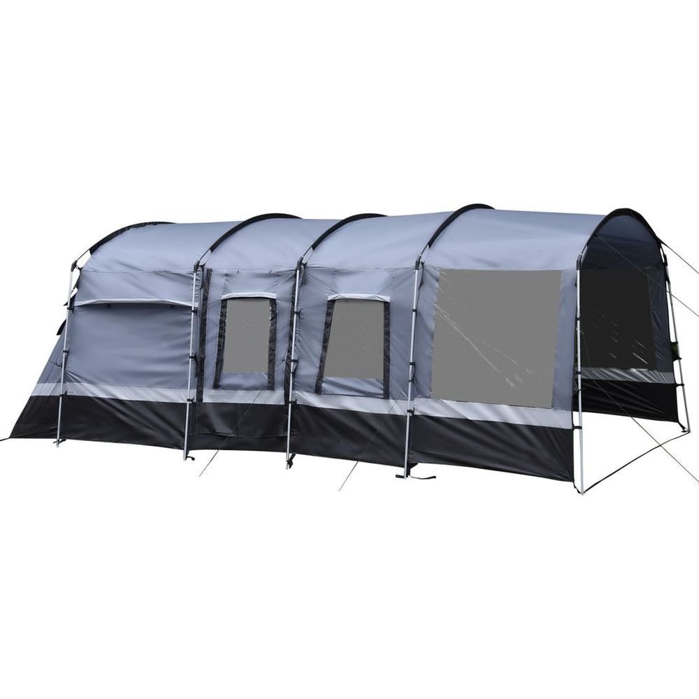 8-Person Camping Tent Tunnel Design with 4 Large Windows Dark Grey