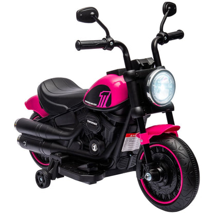 6V Electric Motorbike w/ Training Wheels, One-Button Start, Headlight - Pink